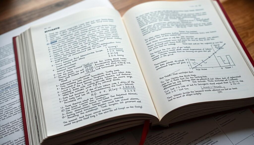 A close-up view of an open academic journal with meticulously handwritten notes and calculations in the margins, showcasing the rigor of statistical analysis. The pages display intricate diagrams, scatter plots, and regression lines, highlighting the process of validating and assessing the reliability of Schneider's self-adjustment journal. Soft, diffused lighting illuminates the journal, creating a contemplative atmosphere. The composition emphasizes the importance of thorough scholarly review, with the journal positioned centrally and surrounded by a subtle, blurred background to focus the viewer's attention on the details of the research.