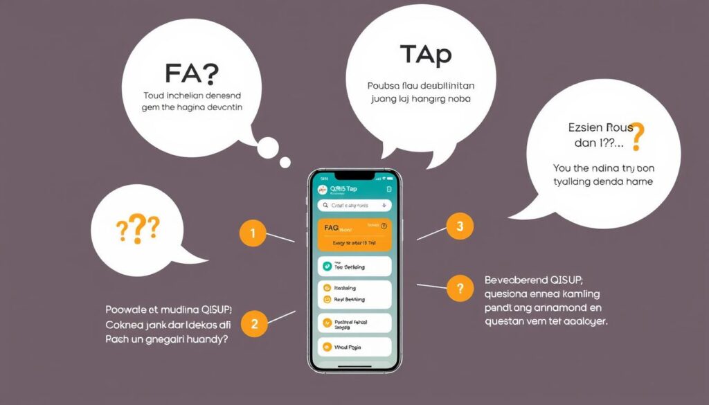 Ilustrasi FAQ tentang QRIS Tap dengan simbol tanya jawab Ilustrasi FAQ tentang QRIS Tap dengan simbol tanya jawab