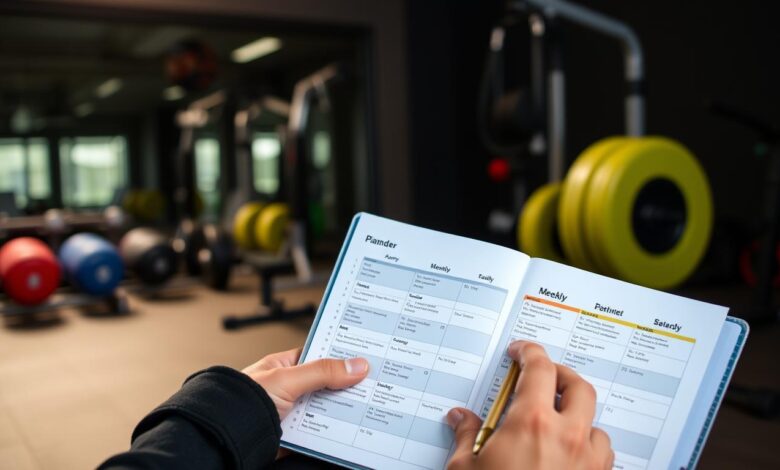 Seseorang sedang merencanakan jadwal latihan mingguan yang seimbang dan terukur
