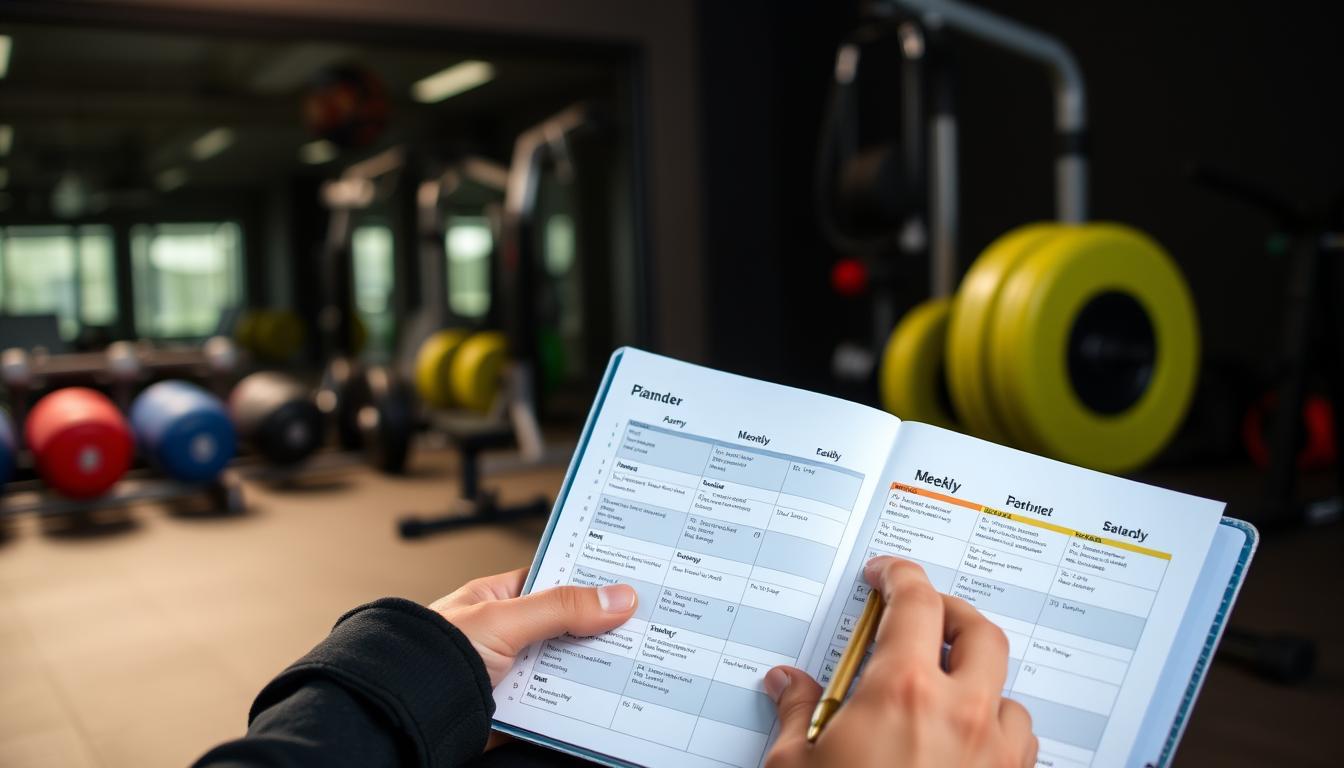 Seseorang sedang merencanakan jadwal latihan mingguan yang seimbang dan terukur