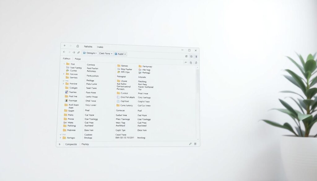 A detailed, minimalist file manager interface with a clean, modern aesthetic. The main window displays a hierarchical file system, with folders and files neatly organized. The background is a simple, neutral color that allows the interface elements to stand out. The layout is intuitive and easy to navigate, with clear icons and labels. The lighting is soft and diffused, creating a calm, professional atmosphere. The camera angle is slightly elevated, providing a comprehensive overview of the file manager's functionality. Overall, the image conveys the utilitarian purpose of a file manager while maintaining a visually appealing and user-friendly design.