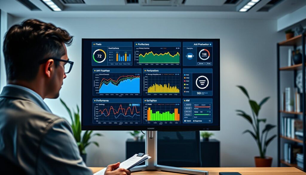 A sleek, modern office environment with a focus on a high-tech monitor displaying a detailed memory management dashboard. In the foreground, a professional in business attire, intently observing the screen, is taking notes. The middle layer features multiple screens with graphs and diagnostic tools representing RAM monitoring and optimization features, with vibrant colors highlighting performance metrics. The background showcases minimalist office décor, including plants and bookshelves filled with tech resources. Soft, ambient lighting enhances the high-tech atmosphere, with a slight focus depth that emphasizes the monitor and the professional. The overall mood conveys a sense of diligence and innovation, reflecting the commitment to effective RAM management and verification. A sleek, modern office environment with a focus on a high-tech monitor displaying a detailed memory management dashboard. In the foreground, a professional in business attire, intently observing the screen, is taking notes. The middle layer features multiple screens with graphs and diagnostic tools representing RAM monitoring and optimization features, with vibrant colors highlighting performance metrics. The background showcases minimalist office décor, including plants and bookshelves filled with tech resources. Soft, ambient lighting enhances the high-tech atmosphere, with a slight focus depth that emphasizes the monitor and the professional. The overall mood conveys a sense of diligence and innovation, reflecting the commitment to effective RAM management and verification.